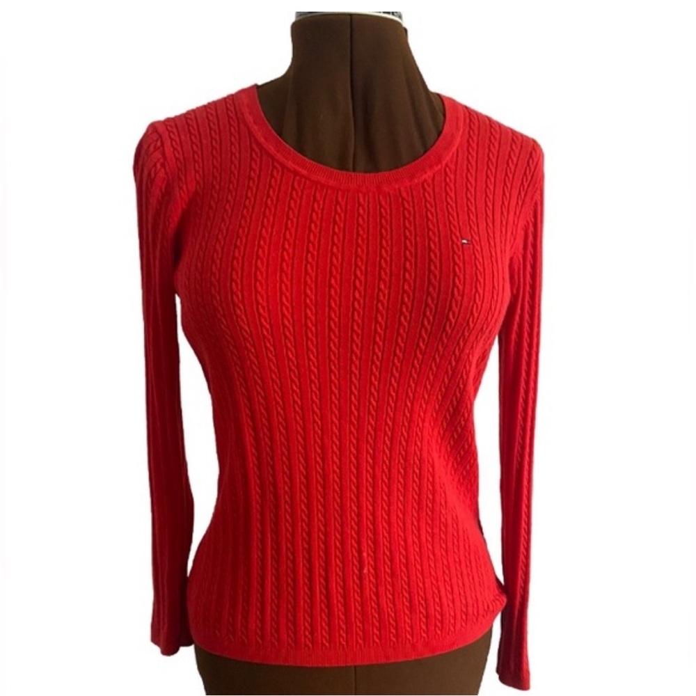 Tommy Hilfiger Cable Knit Fisherman Sweater Cowl Neck Anchor 100% Cotton SMALL